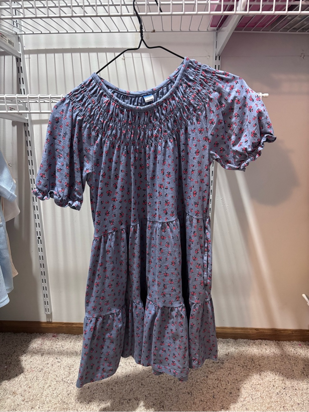Old Navy Light Blue Dress with Red Floral Print